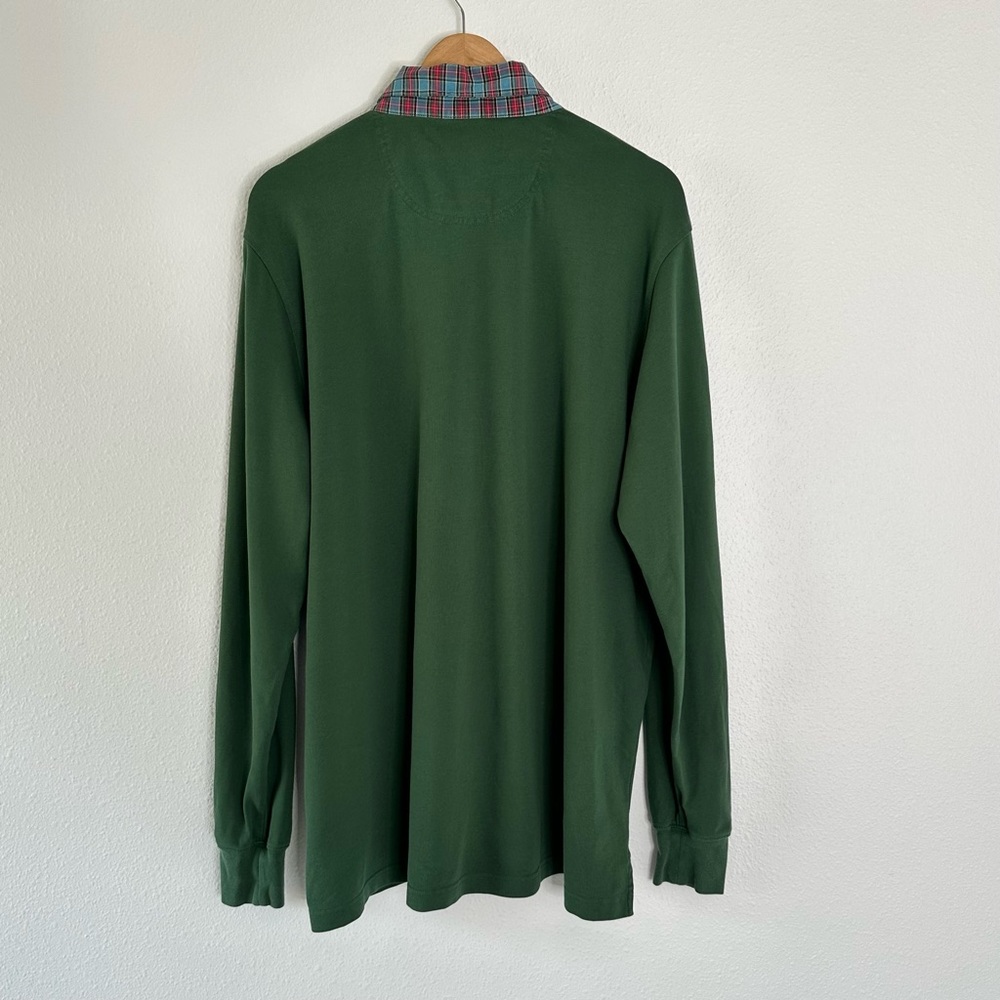 Brooks Brothers Green Polo with Plaid Collar - Picture 4 of 5